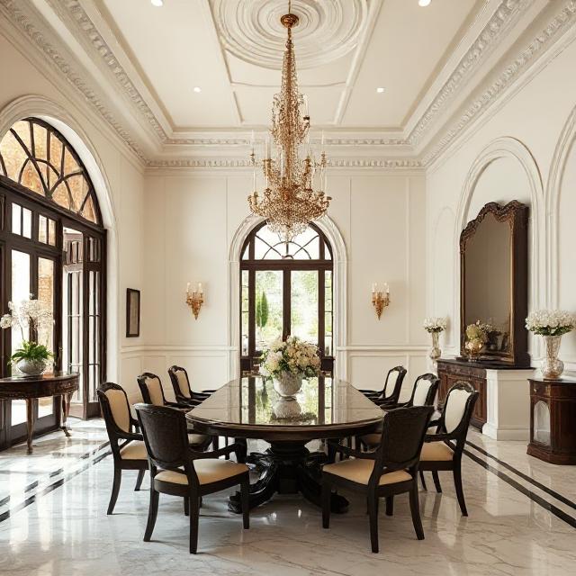 Dining room with crystal chandelier