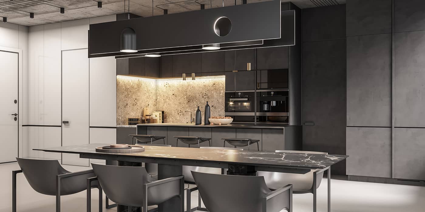 Dining area with steel elements