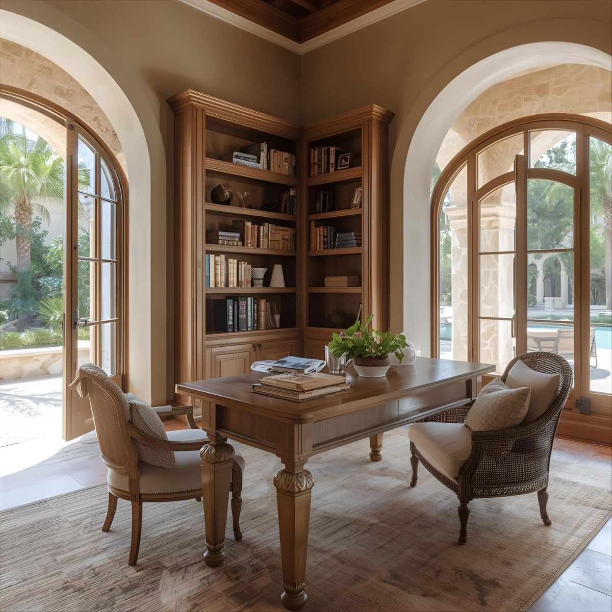 Outdoor terrace with sea-inspired view
