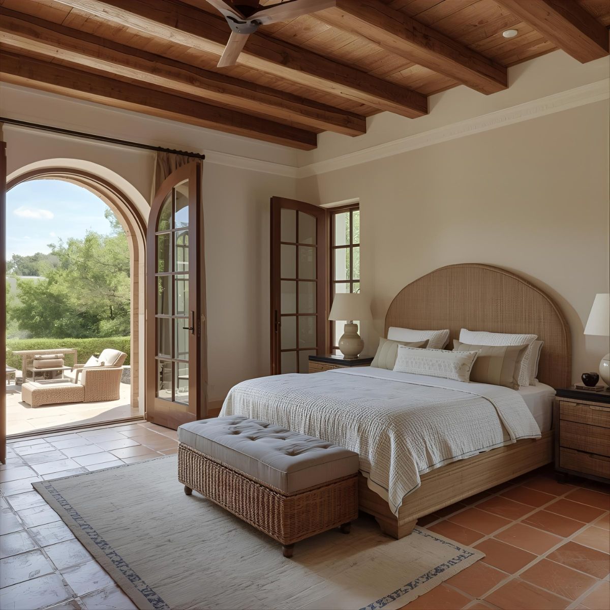 Outdoor terrace with sea-inspired view